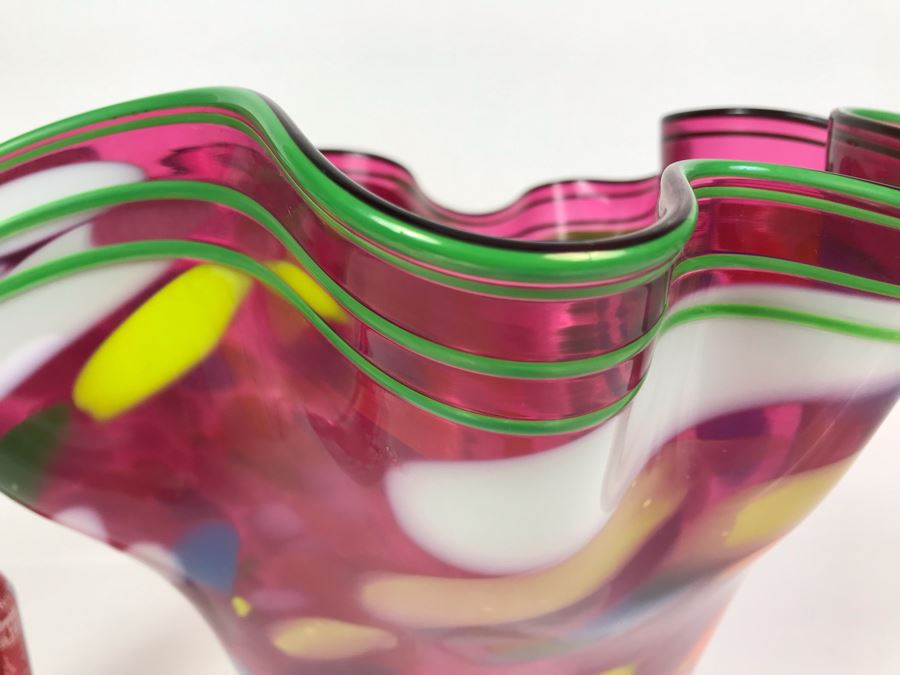 Vintage 2004 Large Signed Studio Art Glass Vase 17W X 12H - See Photos For Illegible Signature [Photo 8]