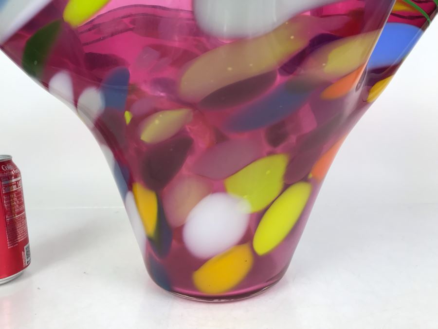 Vintage 2004 Large Signed Studio Art Glass Vase 17W X 12H - See Photos For Illegible Signature [Photo 9]