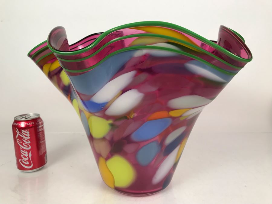 Vintage 2004 Large Signed Studio Art Glass Vase 17W X 12H - See Photos For Illegible Signature [Photo 12]