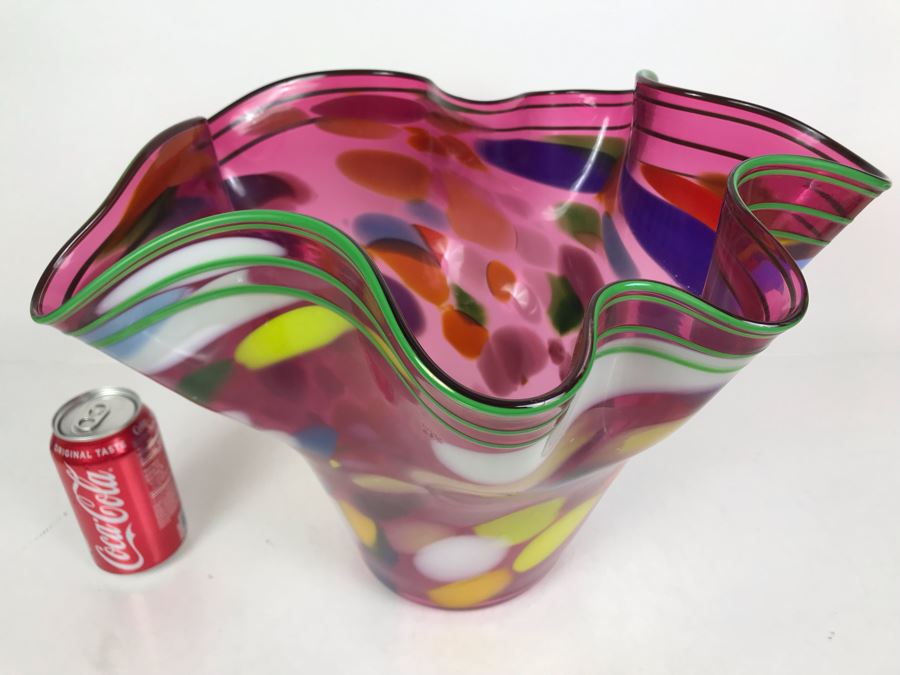 Vintage 2004 Large Signed Studio Art Glass Vase 17W X 12H - See Photos For Illegible Signature [Photo 4]