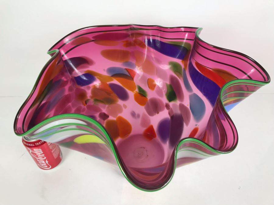 Vintage 2004 Large Signed Studio Art Glass Vase 17W X 12H - See Photos For Illegible Signature [Photo 6]