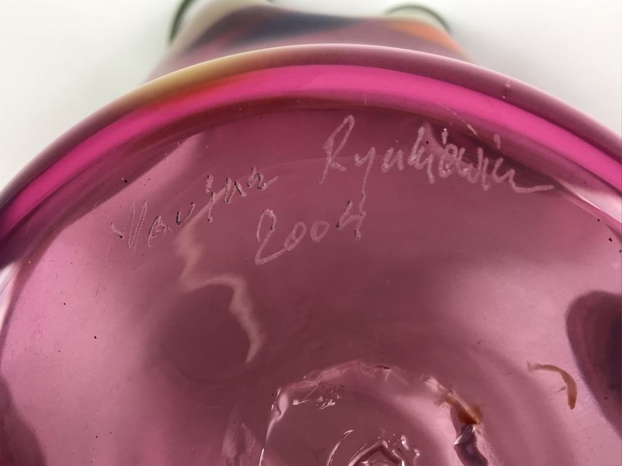 Vintage 2004 Large Signed Studio Art Glass Vase 17W X 12H - See Photos For Illegible Signature [Photo 18]