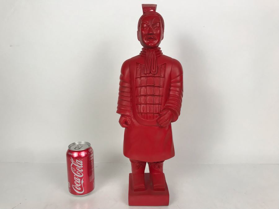 Vintage Painted Red Chalkware Chinese Figurine 18H [Photo 2]