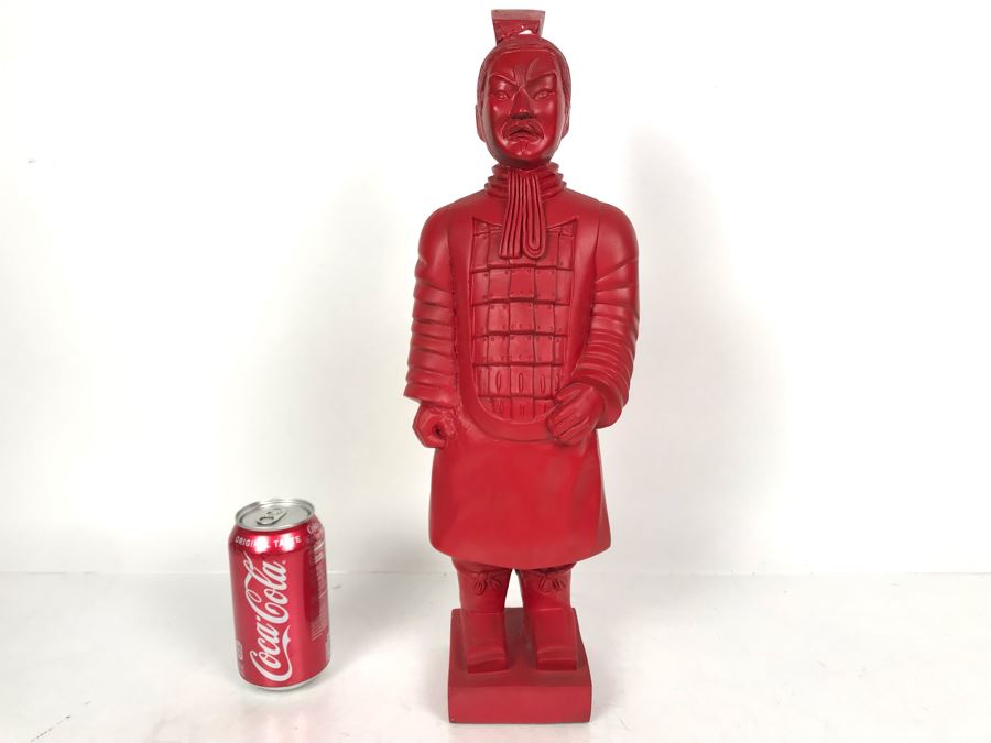 Vintage Painted Red Chalkware Chinese Figurine 18H [Photo 1]