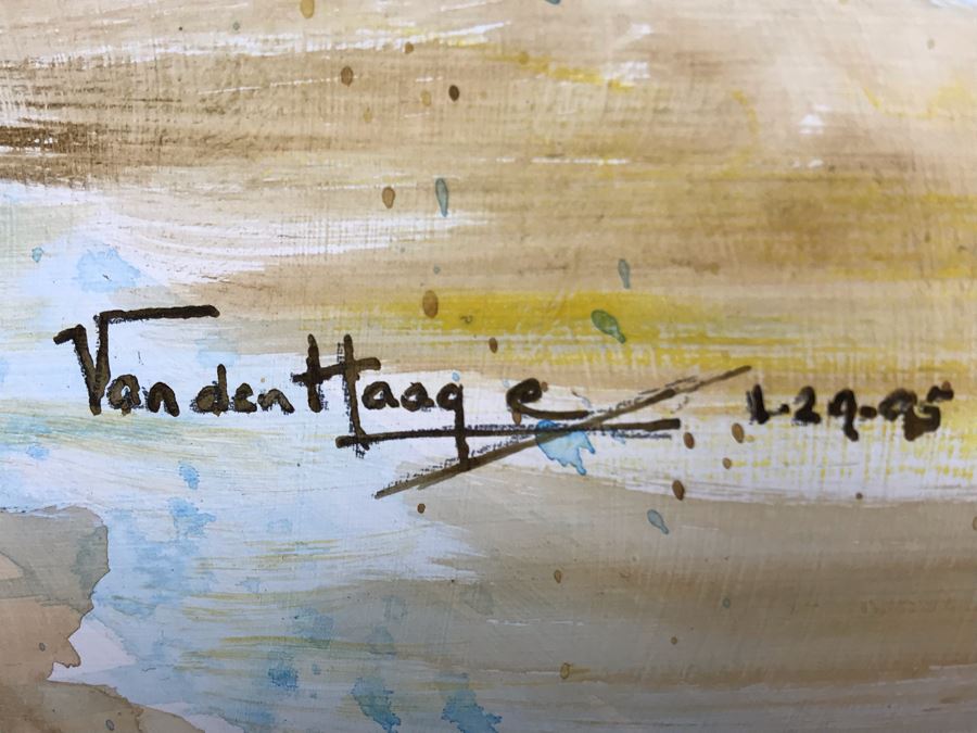 Original Signed Painting Of Native American Reservation By Maria 'Van Den Haag' Becker 40W X 32H [Photo 9]