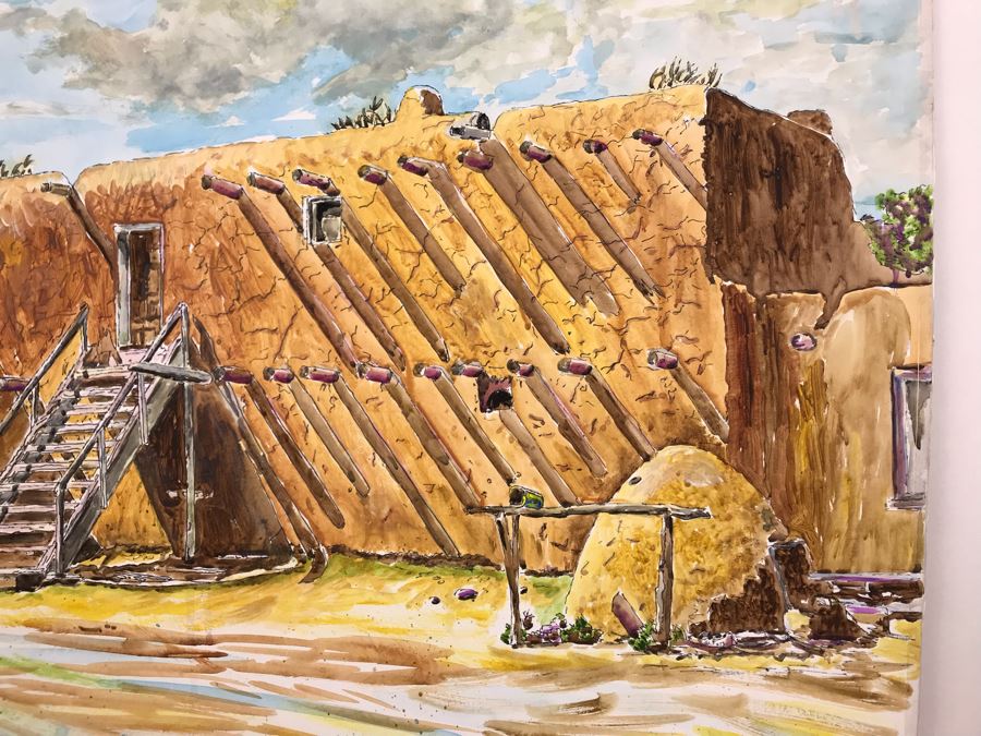 Original Signed Painting Of Native American Reservation By Maria 'Van Den Haag' Becker 40W X 32H [Photo 2]