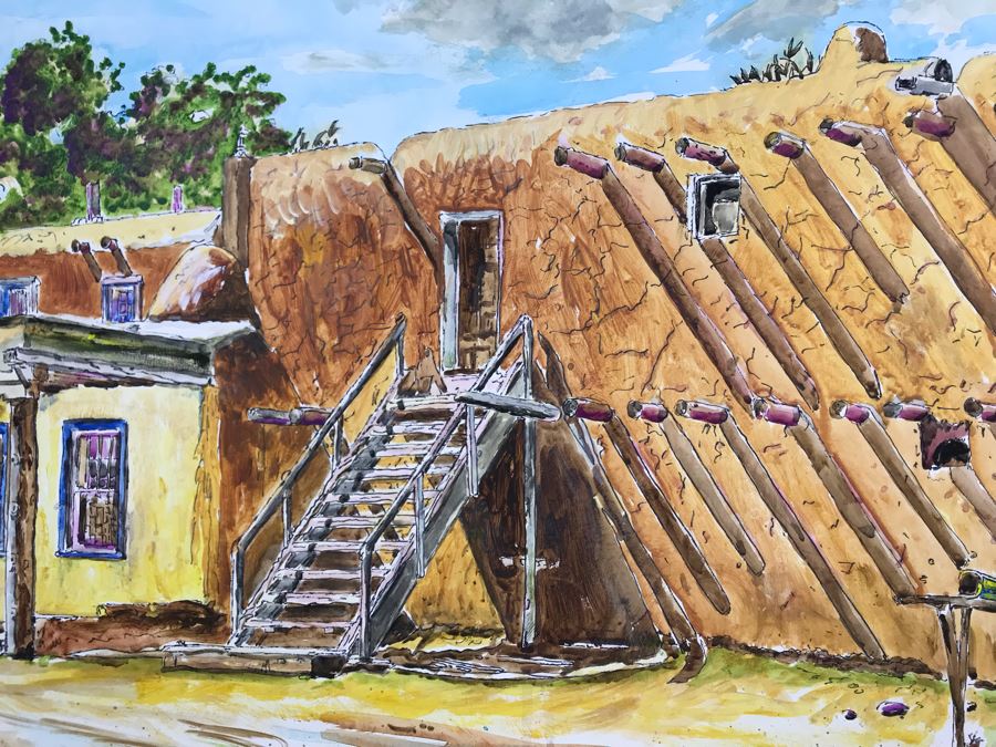 Original Signed Painting Of Native American Reservation By Maria 'Van Den Haag' Becker 40W X 32H [Photo 4]