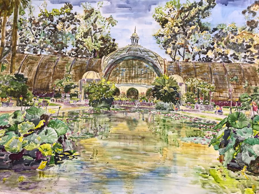 Original Signed Painting Of Balboa Park Atrium By Maria 'Van Den Haag' Becker 40W X 32H [Photo 11]