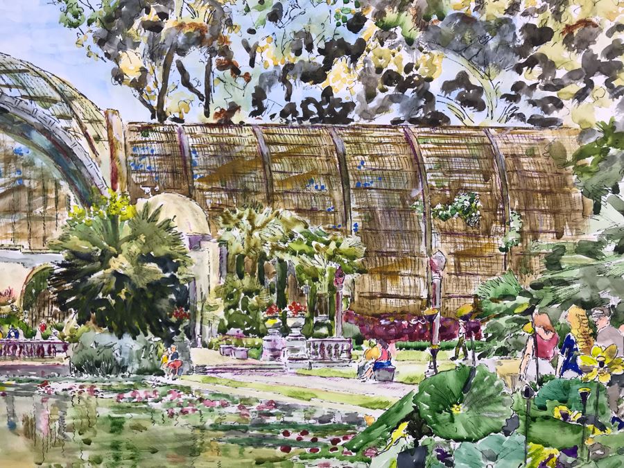 Original Signed Painting Of Balboa Park Atrium By Maria 'Van Den Haag' Becker 40W X 32H [Photo 5]