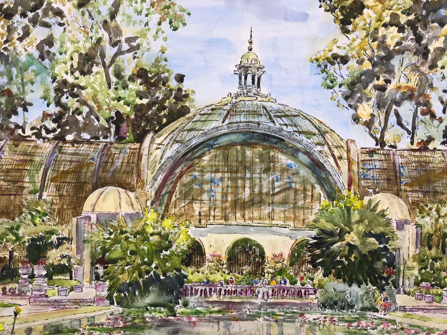 Original Signed Painting Of Balboa Park Atrium By Maria 'Van Den Haag' Becker 40W X 32H [Photo 3]