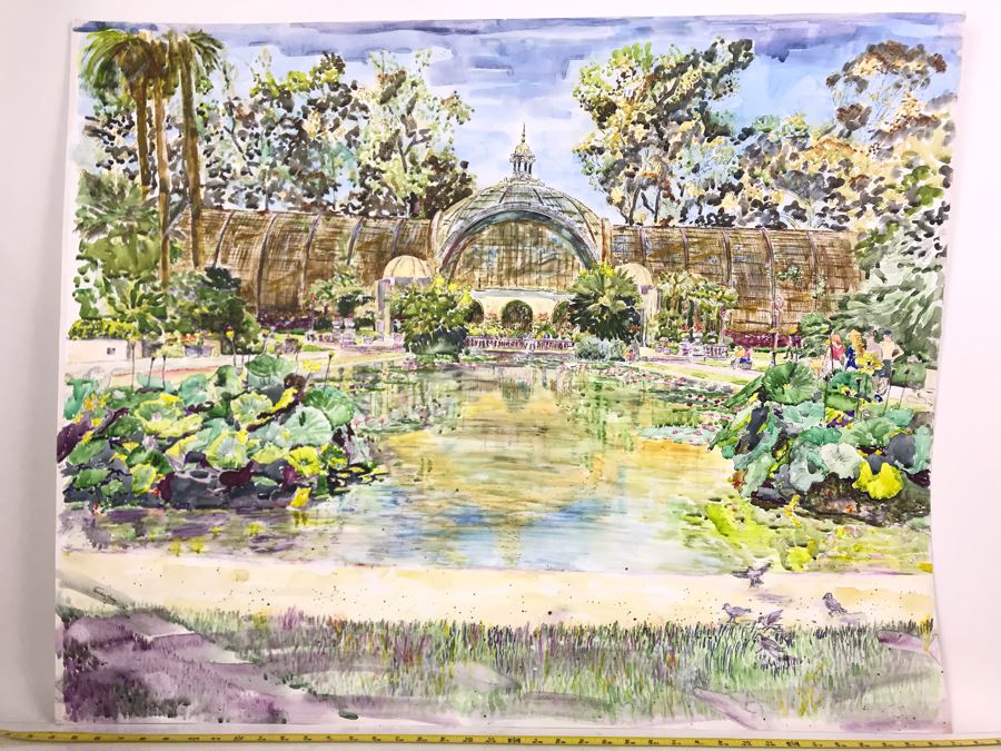 Original Signed Painting Of Balboa Park Atrium By Maria 'Van Den Haag' Becker 40W X 32H