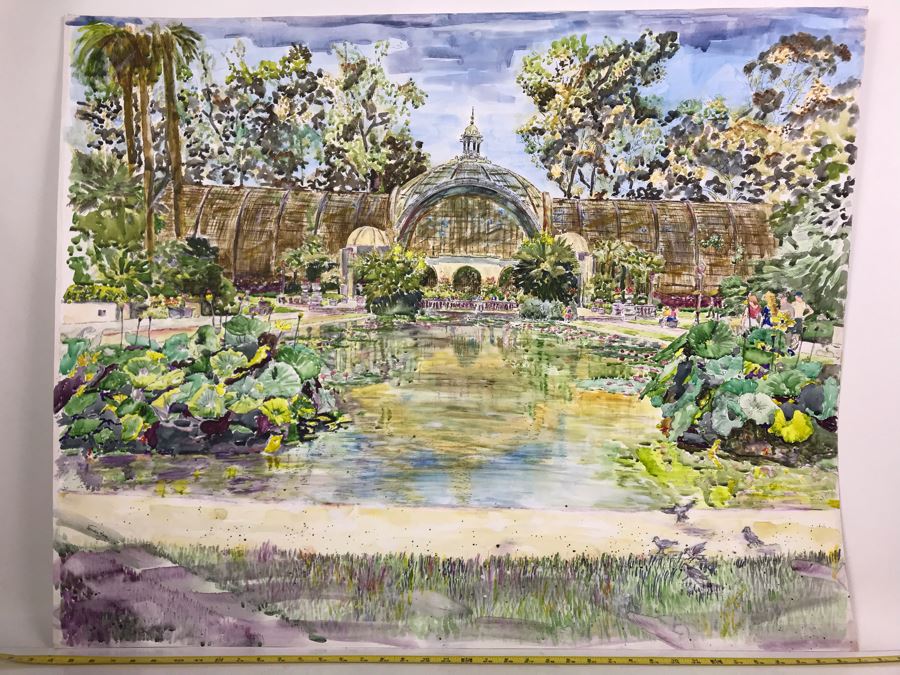 Original Signed Painting Of Balboa Park Atrium By Maria 'Van Den Haag' Becker 40W X 32H [Photo 2]