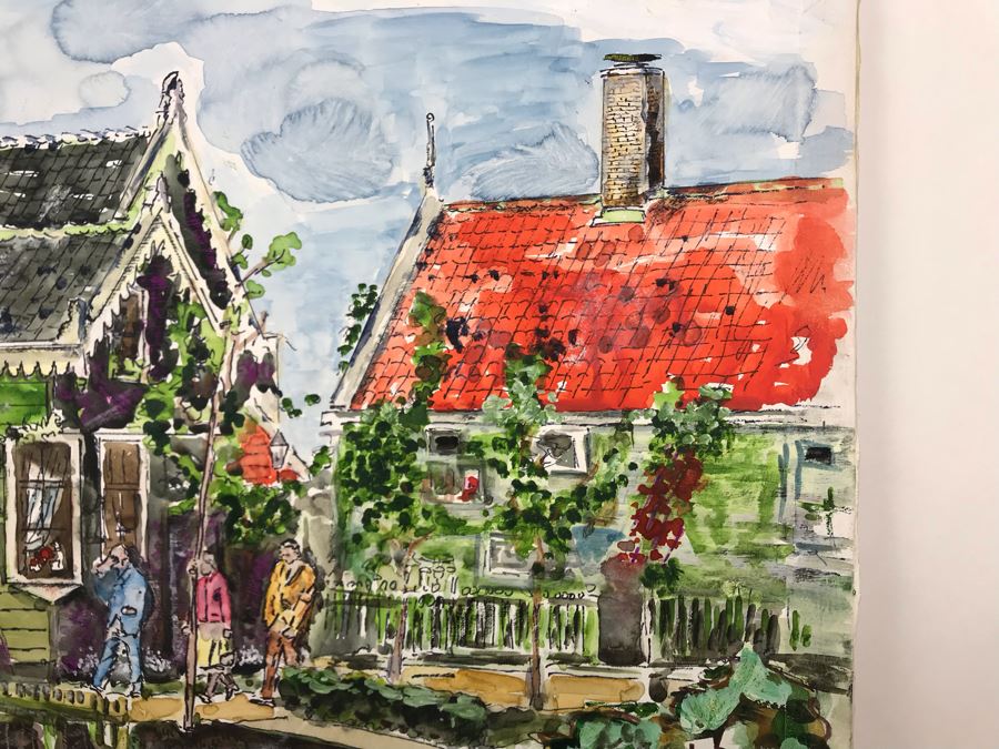 Original Signed Painting Of Holland Waterfront Town By Maria 'Van Den Haag' Becker 40W X 32H [Photo 8]