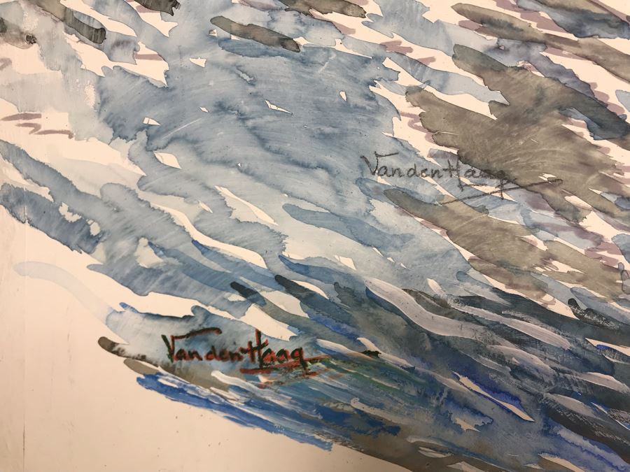 Original Signed Painting Of Holland Waterfront Town By Maria 'Van Den Haag' Becker 40W X 32H [Photo 9]