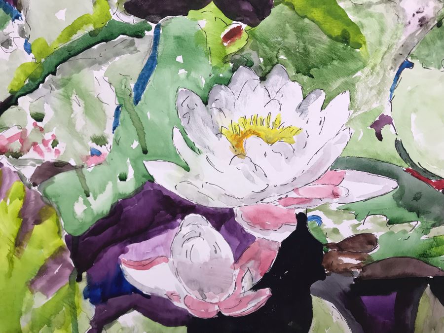 Original Signed Painting Of Water Lilies By Maria 'Van Den Haag' Becker 40W X 32H [Photo 4]