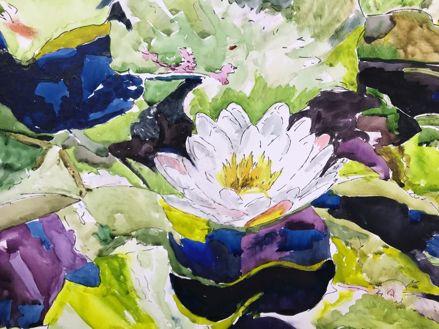 Original Signed Painting Of Water Lilies By Maria 'Van Den Haag' Becker 40W X 32H [Photo 3]