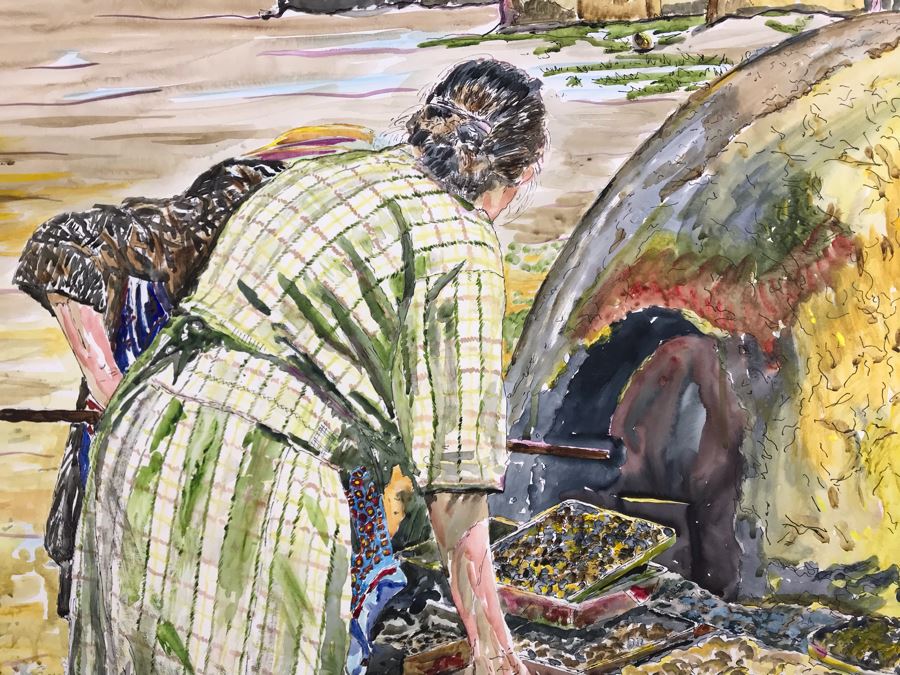 Original Signed Painting Of Native American Reservation Showing Women Cooking Titled 'Eat Your Heart Out Sara Lee' On By Maria 'Van Den Haag' Becker 40W X 32H [Photo 5]