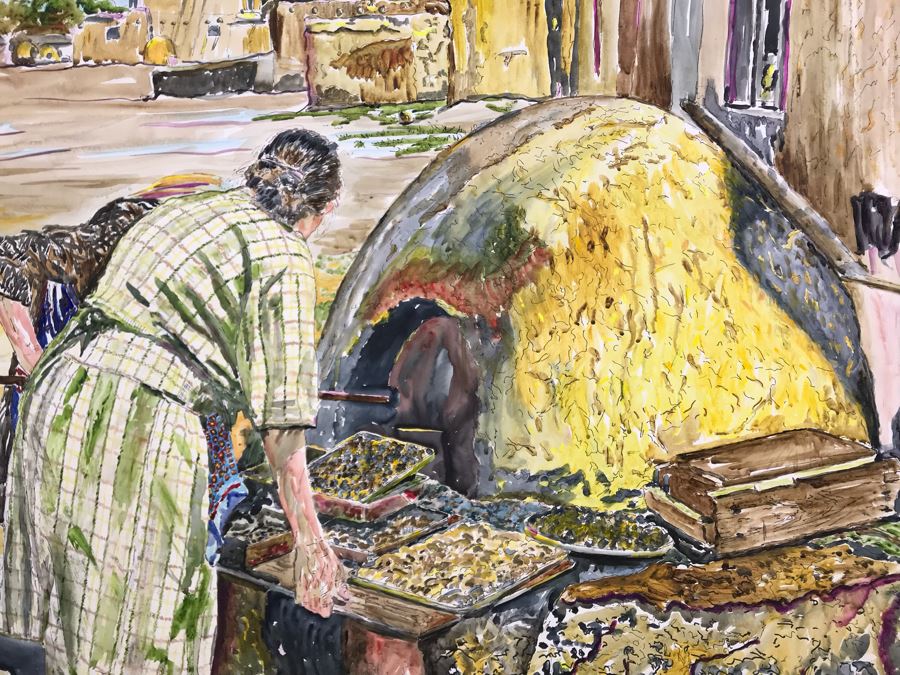 Original Signed Painting Of Native American Reservation Showing Women Cooking Titled 'Eat Your Heart Out Sara Lee' On By Maria 'Van Den Haag' Becker 40W X 32H [Photo 6]