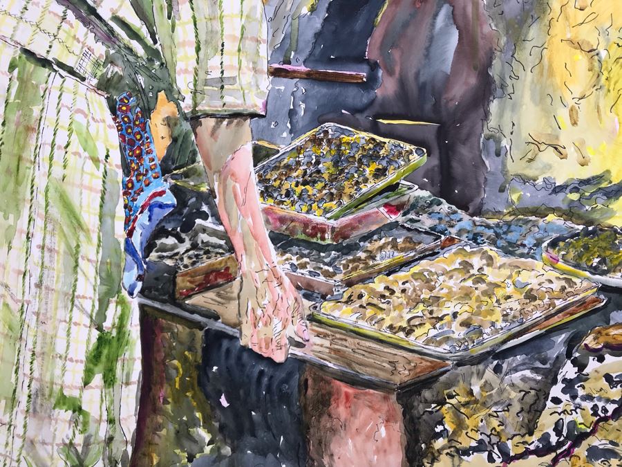 Original Signed Painting Of Native American Reservation Showing Women Cooking Titled 'Eat Your Heart Out Sara Lee' On By Maria 'Van Den Haag' Becker 40W X 32H [Photo 4]