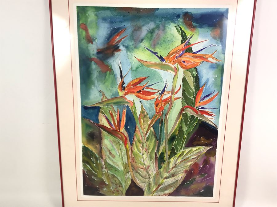 Original Signed Painting Of Bird Of Paradise Flowers By Maria 'Van Den Haag' Becker 22W X 30H [Photo 2]