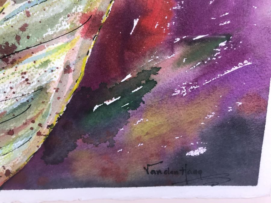 Original Signed Painting Of Bird Of Paradise Flowers By Maria 'Van Den Haag' Becker 22W X 30H [Photo 9]