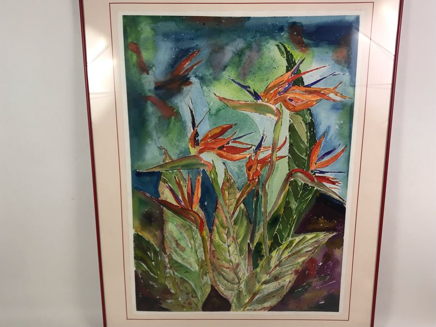 Original Signed Painting Of Bird Of Paradise Flowers By Maria 'Van Den Haag' Becker 22W X 30H [Photo 3]