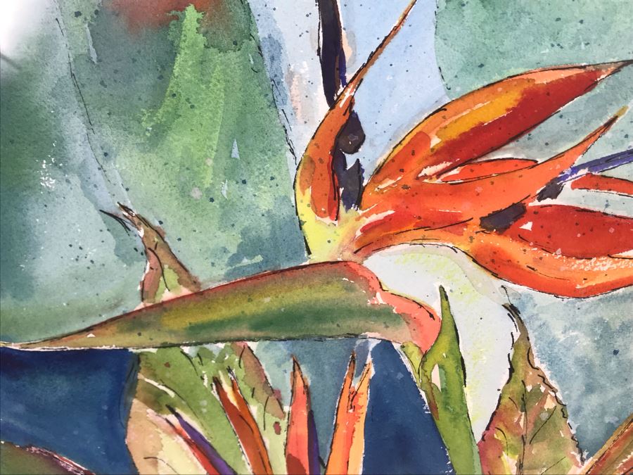 Original Signed Painting Of Bird Of Paradise Flowers By Maria 'Van Den Haag' Becker 22W X 30H [Photo 5]