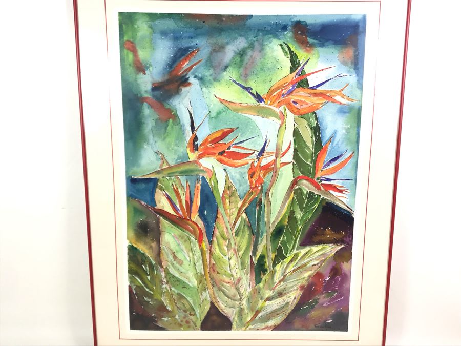 Original Signed Painting Of Bird Of Paradise Flowers By Maria 'Van Den Haag' Becker 22W X 30H