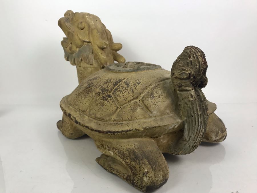 Old Chinese Large Hand Carved Wooden Turtle Sculpture With Writing On Turtle Shell 25W X 17D X 15H [Photo 16]