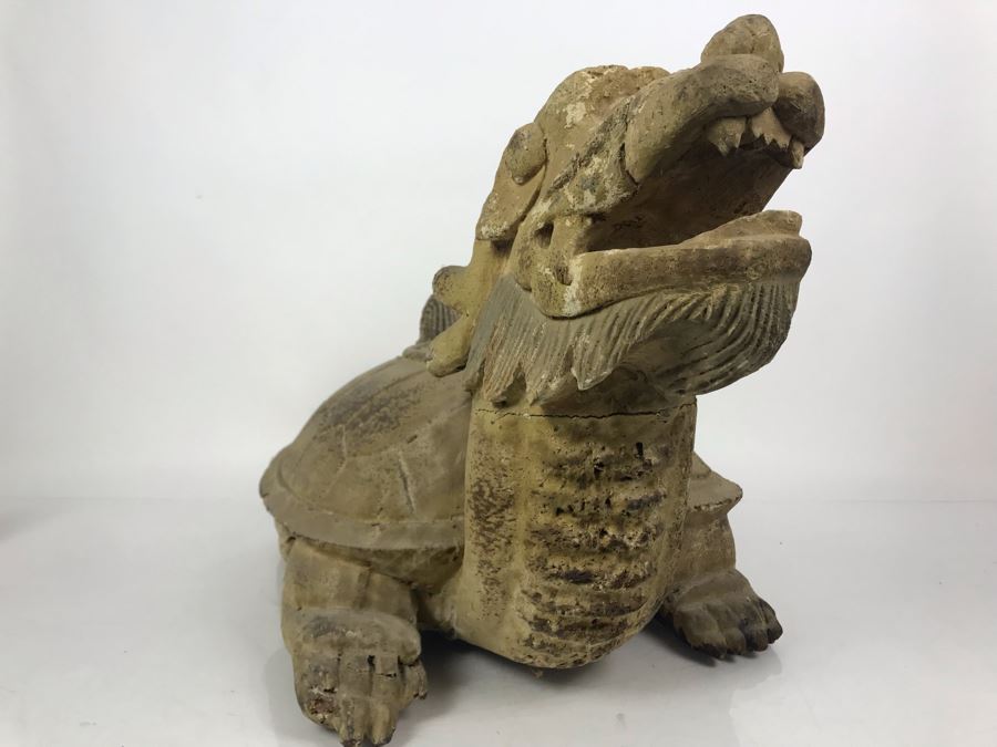 Old Chinese Large Hand Carved Wooden Turtle Sculpture With Writing On Turtle Shell 25W X 17D X 15H [Photo 23]
