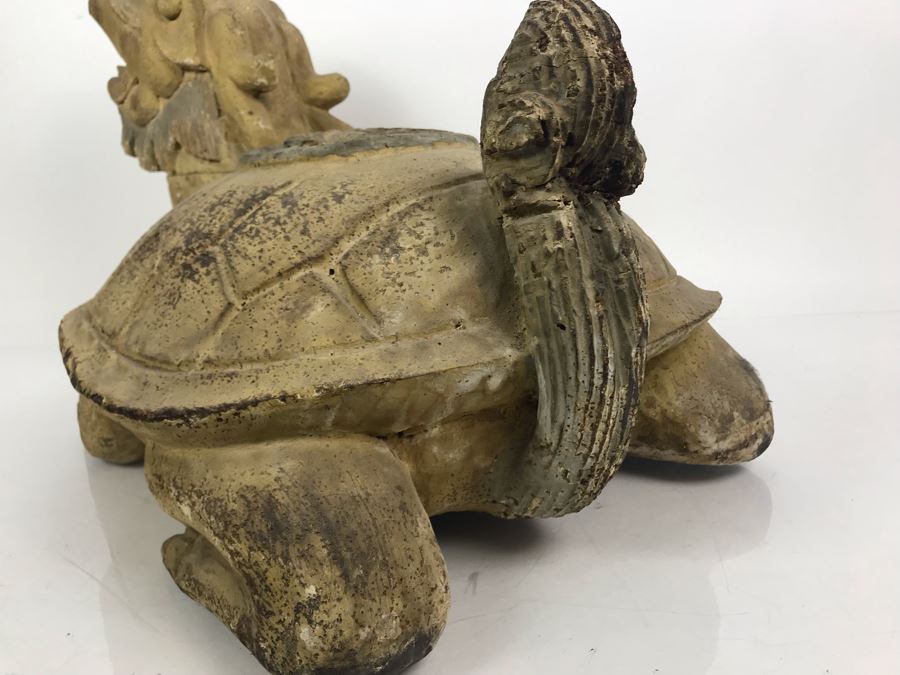 Old Chinese Large Hand Carved Wooden Turtle Sculpture With Writing On Turtle Shell 25W X 17D X 15H [Photo 17]