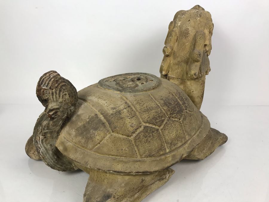 Old Chinese Large Hand Carved Wooden Turtle Sculpture With Writing On Turtle Shell 25W X 17D X 15H [Photo 19]