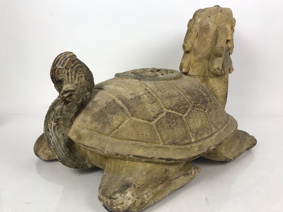 Old Chinese Large Hand Carved Wooden Turtle Sculpture With Writing On Turtle Shell 25W X 17D X 15H [Photo 18]