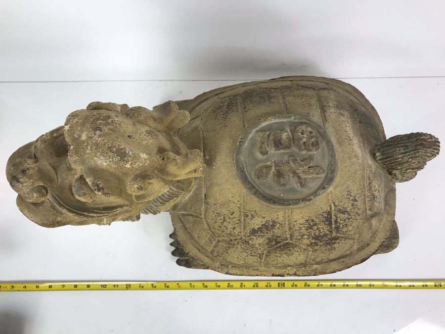 Old Chinese Large Hand Carved Wooden Turtle Sculpture With Writing On Turtle Shell 25W X 17D X 15H [Photo 5]