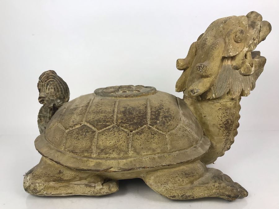 Old Chinese Large Hand Carved Wooden Turtle Sculpture With Writing On Turtle Shell 25W X 17D X 15H [Photo 20]