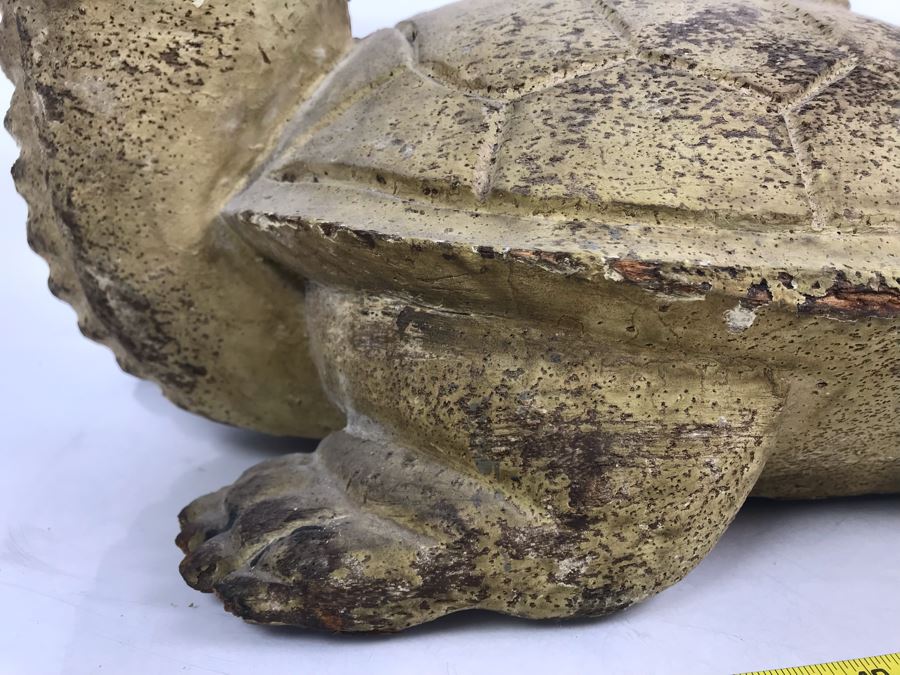 Old Chinese Large Hand Carved Wooden Turtle Sculpture With Writing On Turtle Shell 25W X 17D X 15H [Photo 11]