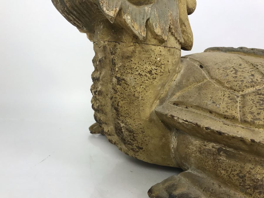 Old Chinese Large Hand Carved Wooden Turtle Sculpture With Writing On Turtle Shell 25W X 17D X 15H [Photo 10]