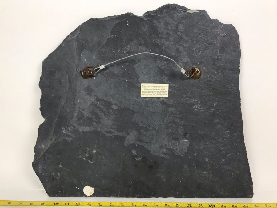 Original Signed Carved Slate Wax Colored Plaque Of Dragon 20 X 18 [Photo 10]