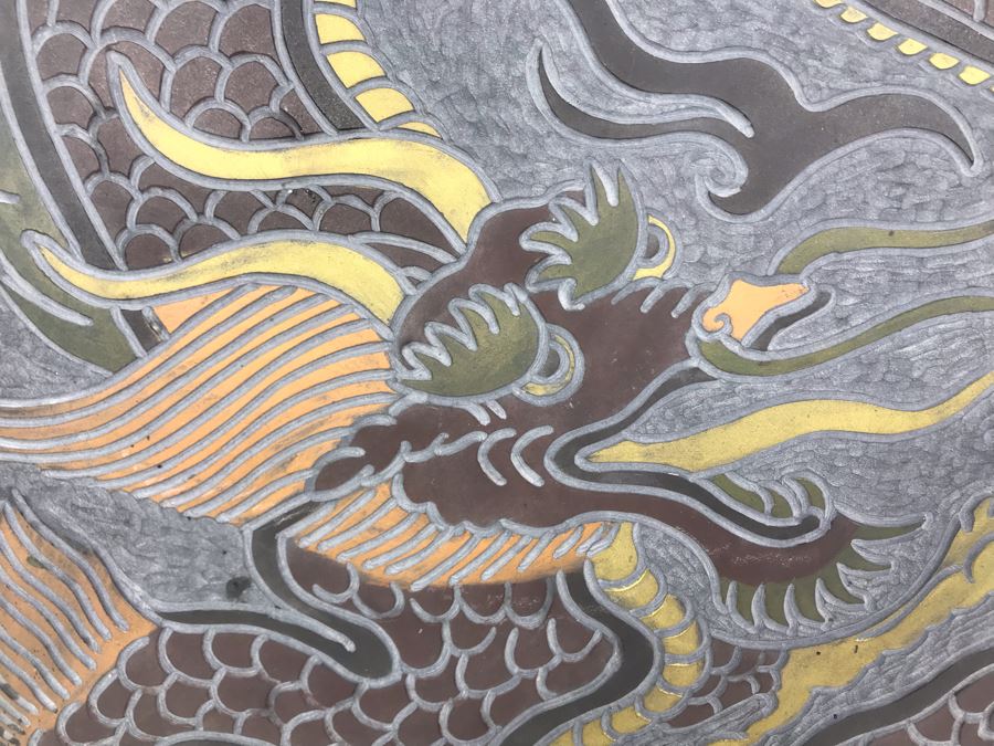Original Signed Carved Slate Wax Colored Plaque Of Dragon 20 X 18 [Photo 4]