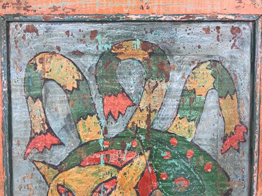 Vintage Shabby Chic Handpainted Folk Artwork Door 23W X 26.5H [Photo 5]