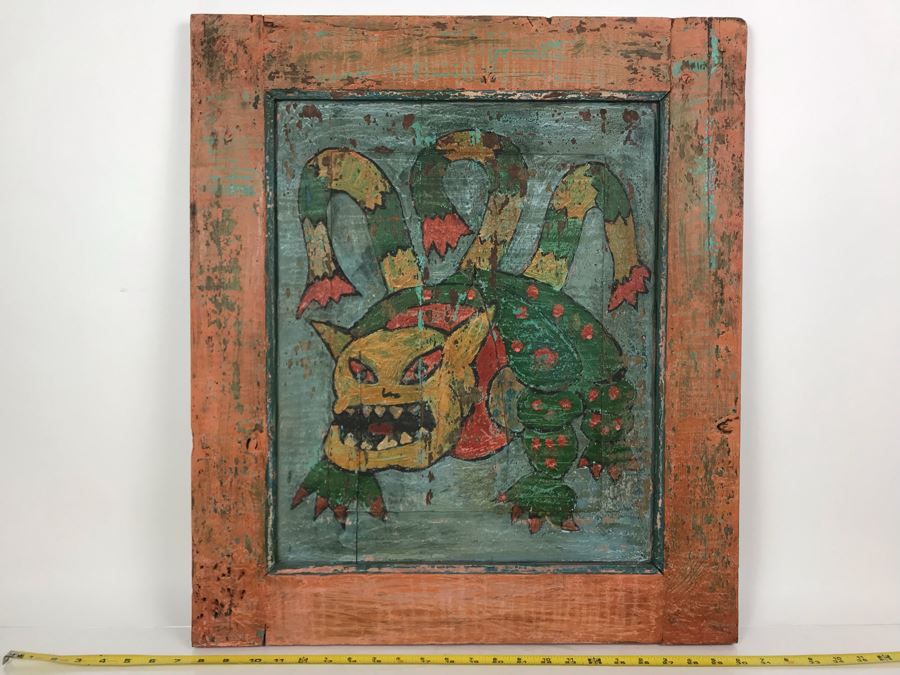 JUST ADDED - Vintage Handpainted Folk Painting 23W X 26.5H [Photo 1]