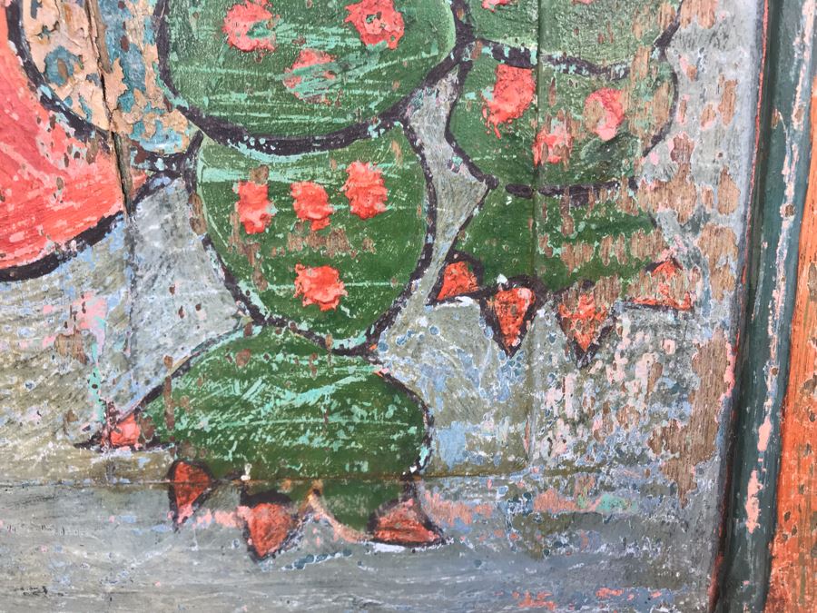 Vintage Shabby Chic Handpainted Folk Artwork Door 23W X 26.5H [Photo 8]
