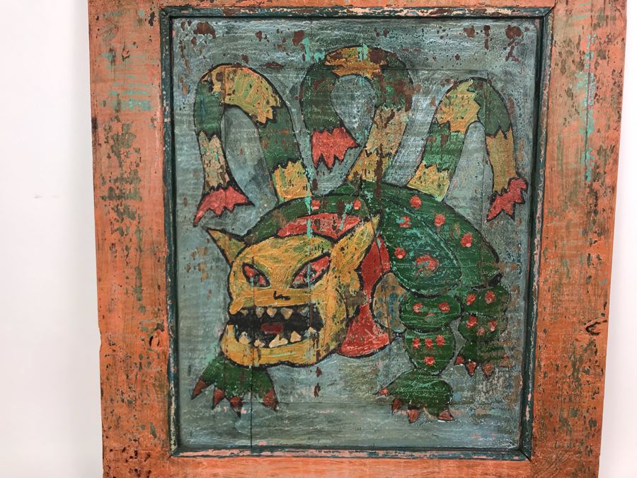 Vintage Shabby Chic Handpainted Folk Artwork Door 23W X 26.5H [Photo 3]