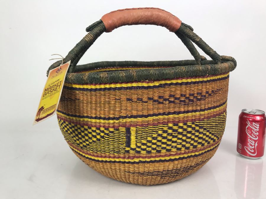 New Alaffia Authentic Market Basket Handwoven African Grass Basket With Tags [Photo 2]