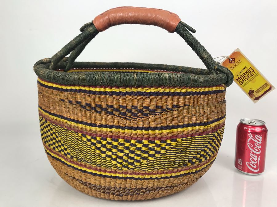 New Alaffia Authentic Market Basket Handwoven African Grass Basket With Tags
