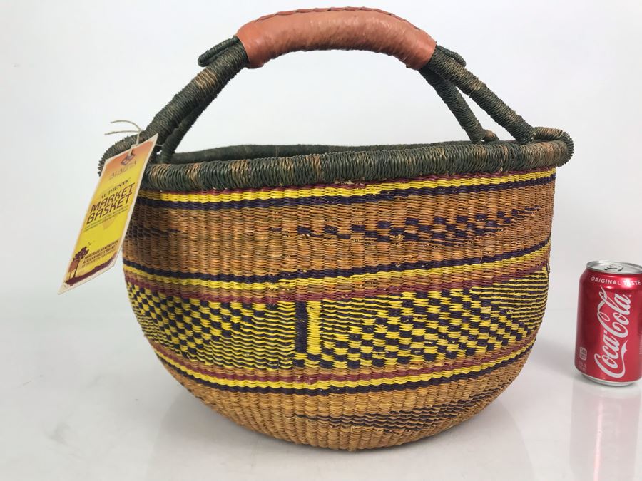 New Alaffia Authentic Market Basket Handwoven African Grass Basket With Tags [Photo 3]
