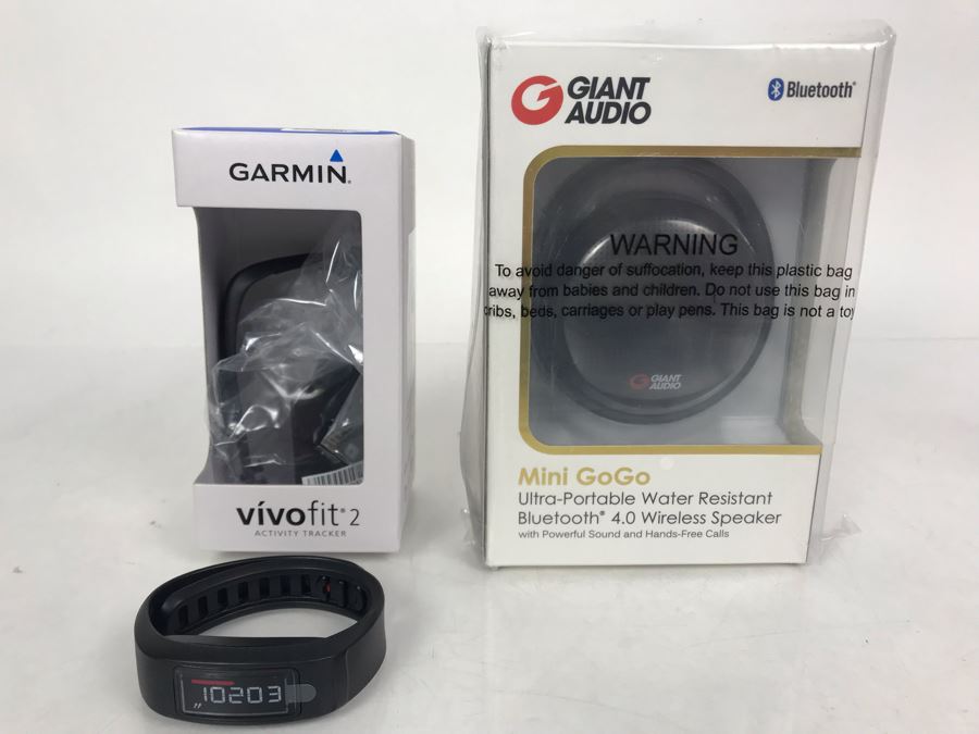 Garmin Vivo Fit 2 Activity Tracker And New Giant Audio Mini GoGo Bluetooth Water Resistant Wireless Speaker