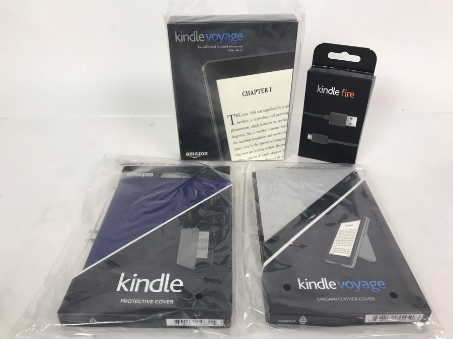 New Kindle Voyage E-Reader, Kindle Voyage Origami Leather Cover, Kindle Protective Cover And Kindle Fire Cord [Photo 1]