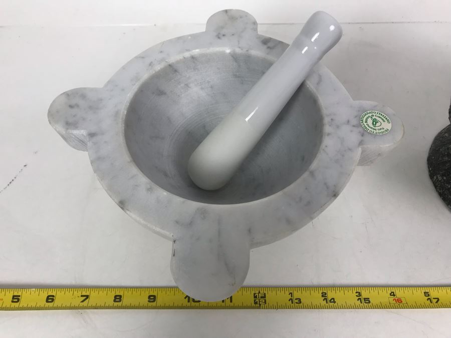 Pair Of Mortars And Pestles - White Marble Made In Italy [Photo 2]