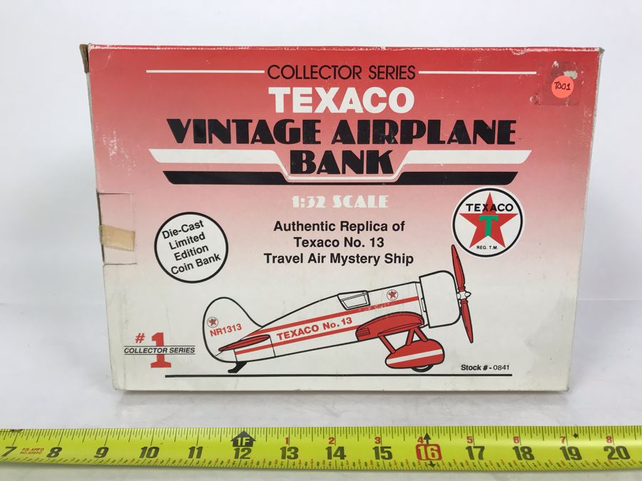 New Old Stock Collector Series Texaco Vintage Airplane Bank Travel Air Mystery Ship 1st In Series - Estimate $240 [Photo 1]